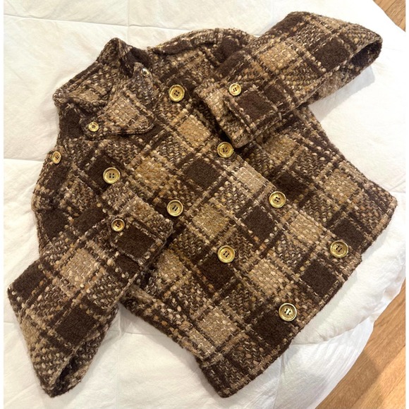 RARE Vtg Dolce & Gabbana Cropped Brown Plaid Double Breasted Chunky Tweed Jacket - Picture 12 of 12